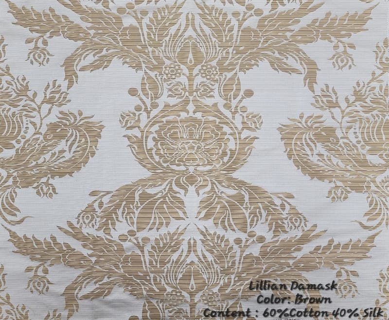 LILLIAN DAMUSK fabric in Damask Brown - Catania Silks