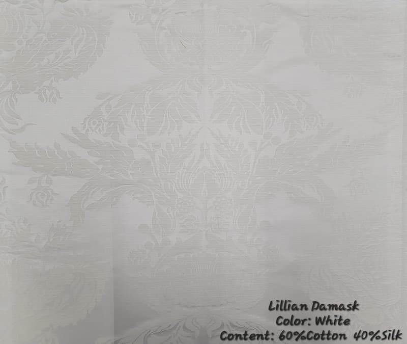 LILLIAN DAMUSK fabric in Damask White - Catania Silks