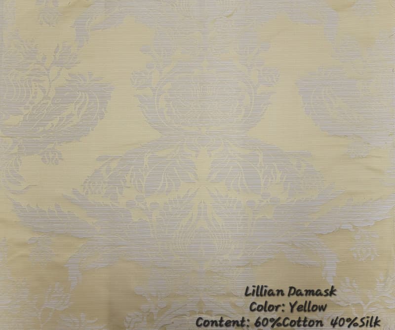 LILLIAN DAMUSK fabric in Damask Yellow - Catania Silks