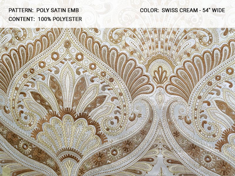 POLY SATIN fabric in Emb Swiss Cream - Catania Silks