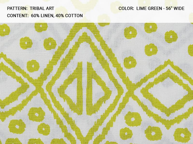 TRIBAL ART fabric in Lime Green - Catania Silks