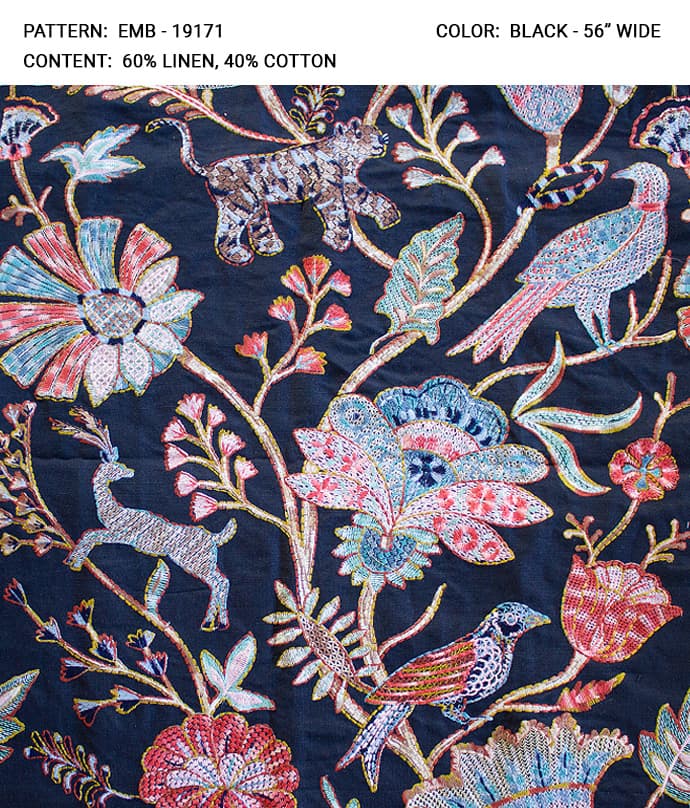 emb 19171 fabric in Emb Black - Catania Silks